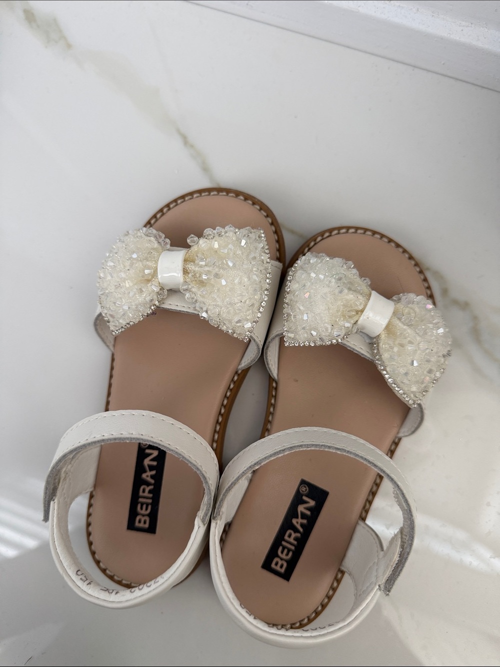 Girls' White Bow Sandals - Sparkle Accent